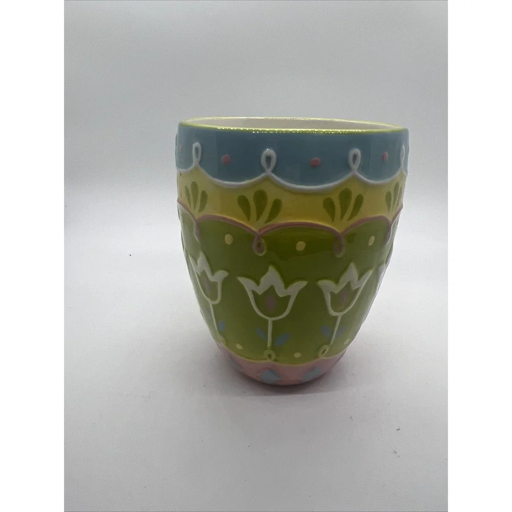 Pier 1 Imports Hand‎ Painted Dolomite 3D Textured Ceramic Easter Egg Mug